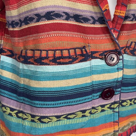 New Identity Womens Striped Woven Jacket Multicolor Bohemian Style Button Front - Picture 3 of 5
